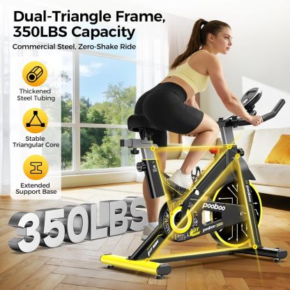 Pooboo - Bicicleta estática ajustable, magnética/almohadilla de freno, silenciosa transmisión por correa, bicicleta de ciclismo interior para el hogar, cardio, bicicleta estacionaria de fitness con
