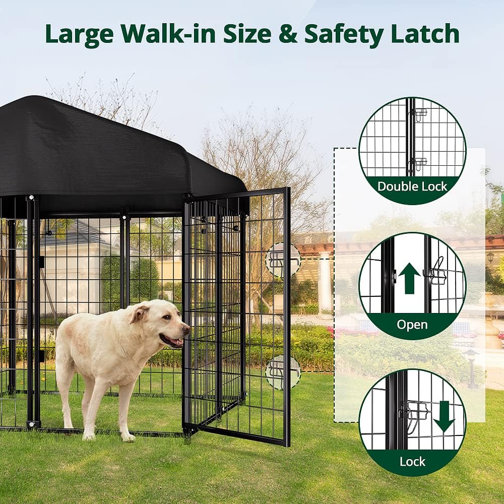 PawGiant Caseta para Perros al Aire Libre con Techo Impermeable para Mascotas Medianas y Pequeñas, 4x4x4.5 pies, Jaula y Corral Interior/Exterior