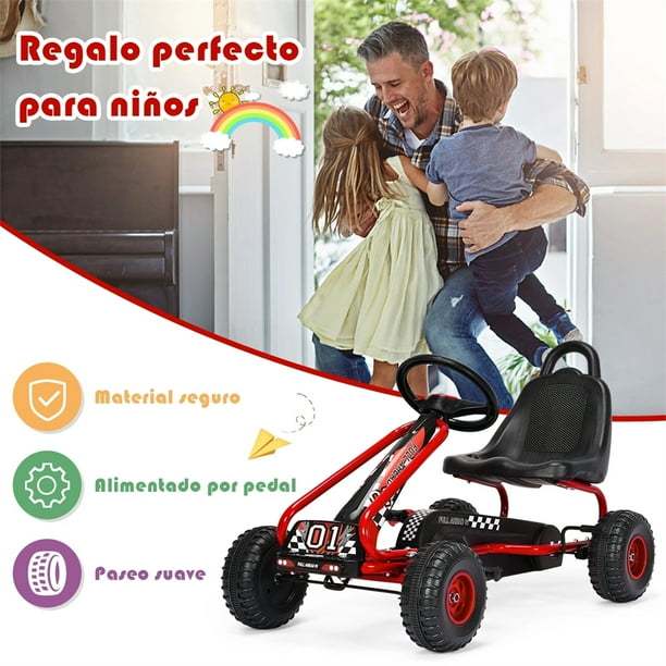 Costway Go kart de Pedales para Niños con 4 Ruedas Antideslizantes Asiento Envolvente y Freno de Mano Rojo 92 x 50 x 53 cm Costway Modern