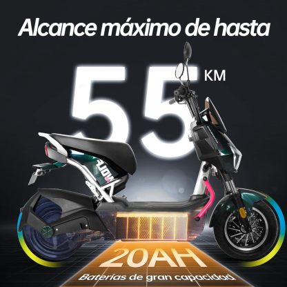 HONEYWHALE ZL-Wolf Bicicleta Electrica para Adultos, Bicimoto Eléctrica con Alarma, Máxima del Motor 1200W, Velocidad Máxima 55KM/H, Autonomía 50-55KM, Batería (72V, 20AH), Emite 7 Colores de luz