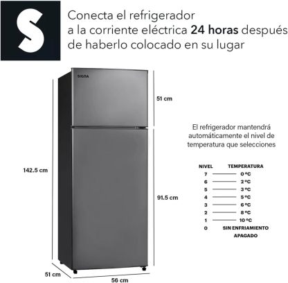 SIGNA Refrigerador 210L (7.4 pies cubicos) Frigobar Compacto Silver Refrigerador Con congelador de Acero Inoxidable Ideal Para Espacios Pequeños Frigobar Multifuncional (Plateado)