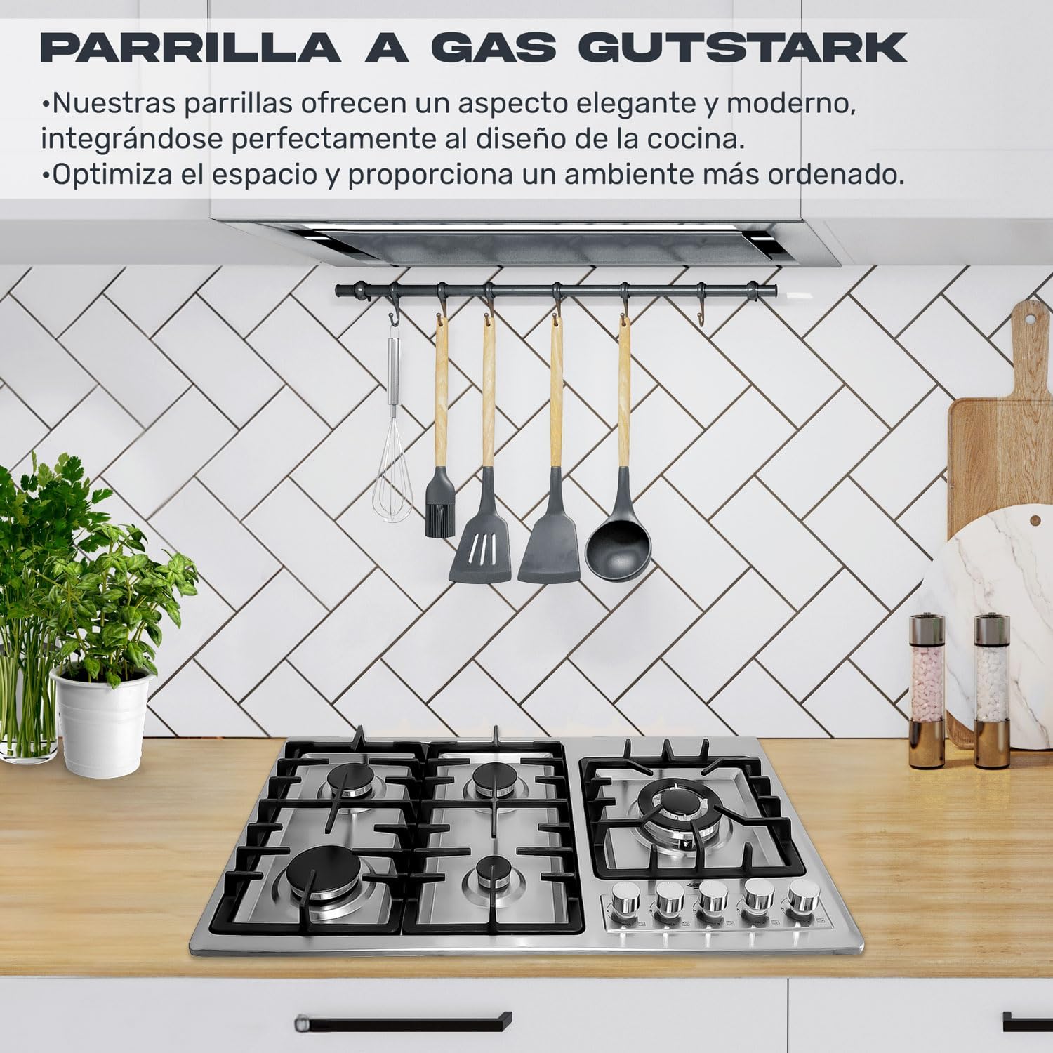 Gutstark Estufa Parrilla Acero Inoxidable A Gas 5 Quemadores Empotrable Hogar Cocina Gas Lp Gas Natural