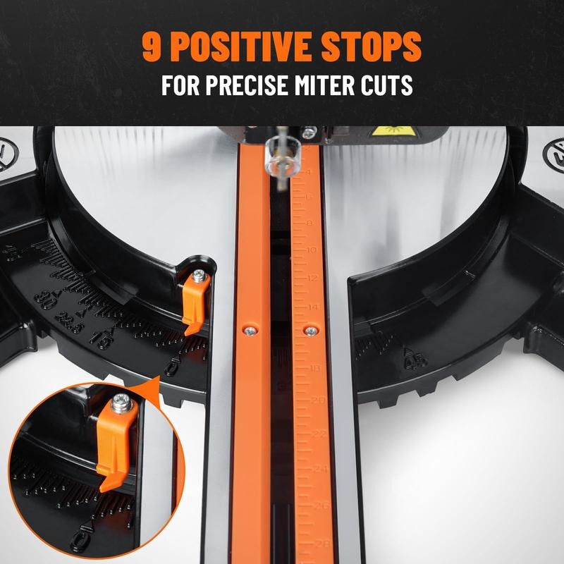 Sierra ingletadora deslizante de bisel simple DOVAMAN de 10 pulgadas y 15 A, con 3 hojas, 4500/3200 RPM, capacidad de corte máxima de 3,5 x 13,4 pulgadas, 9 topes de posición fija para madera, PVC o metales blandos.