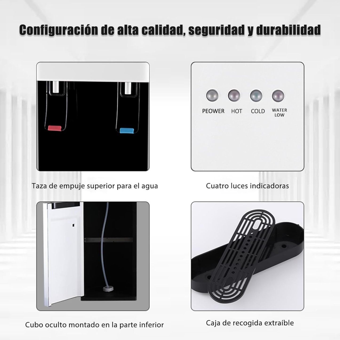 CHAGEE Despachador de Agua Garrafon Oculto 3 Ajustes de Temperatura Dispensador de Agua-Caliente Fría y Agua de la Habitación Dispensador de Agua de Acero Inoxidable para el Hogar (Blanco)