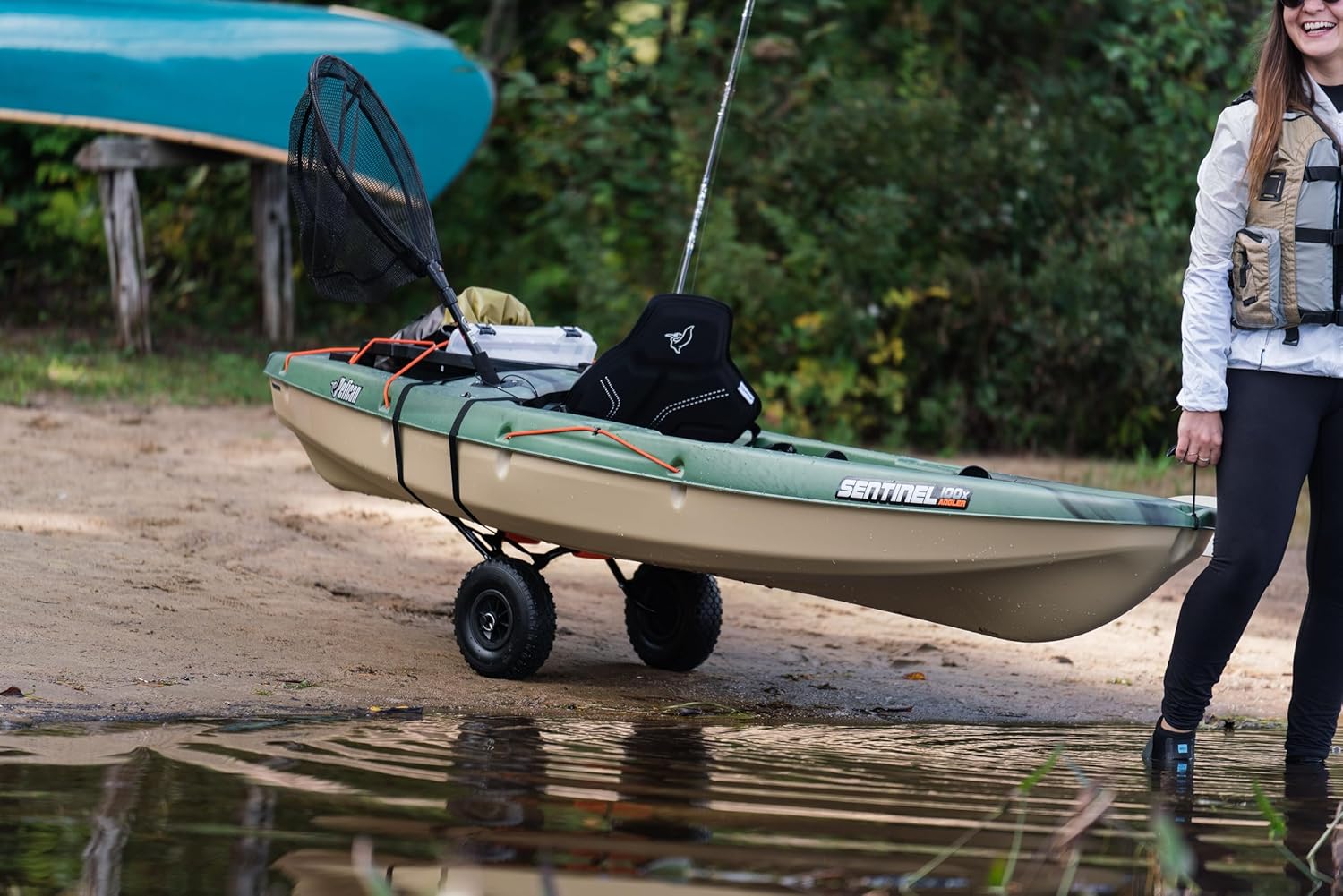 Pelican Sit-on-Top Kayak - Sentinel 100X - 9.5 Feet - Lightweight One Person Kayak (Fade Black Green/Light Khaki, Angler/Fishing)