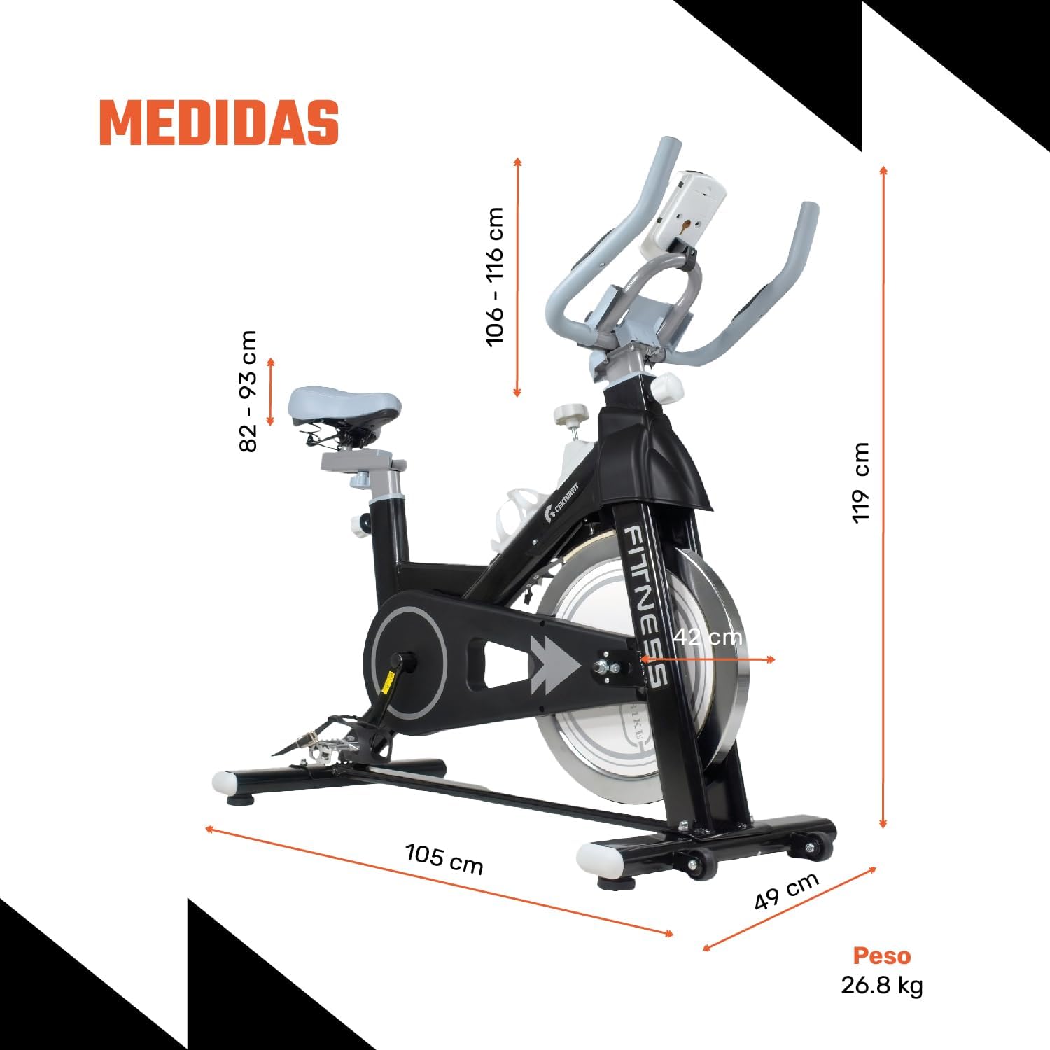 RACK & PACK Bicicleta Fija Spinning 13 Kg Pantalla LCD Soporta 180 Kg Ajuste de 5 Niveles en Asiento y Manubrio Pedales con Correas Bici Estatica Ideal para Rutina de Cardio en el Hogar Gym Gimnasio