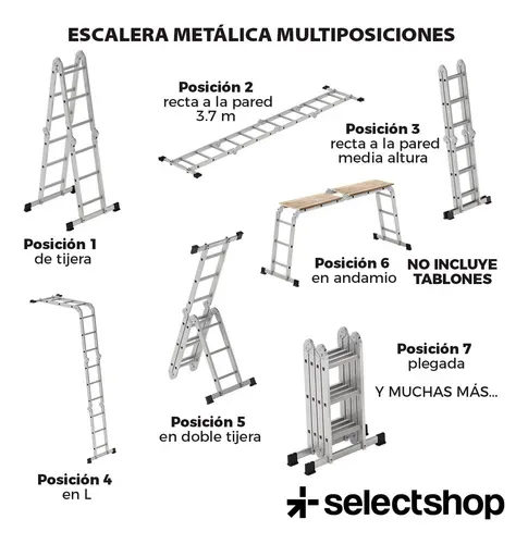 Escalera Plegable Metálica Multiposiciones 12 Peldaños 3.7m