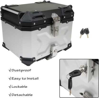 GXYWADY - Carcasa superior para motocicleta, 55L-X, color plata, aleación de aluminio, caja trasera para motocicleta, con espacio amplio y aspecto fresco, caja trasera para maletero de motocicleta,