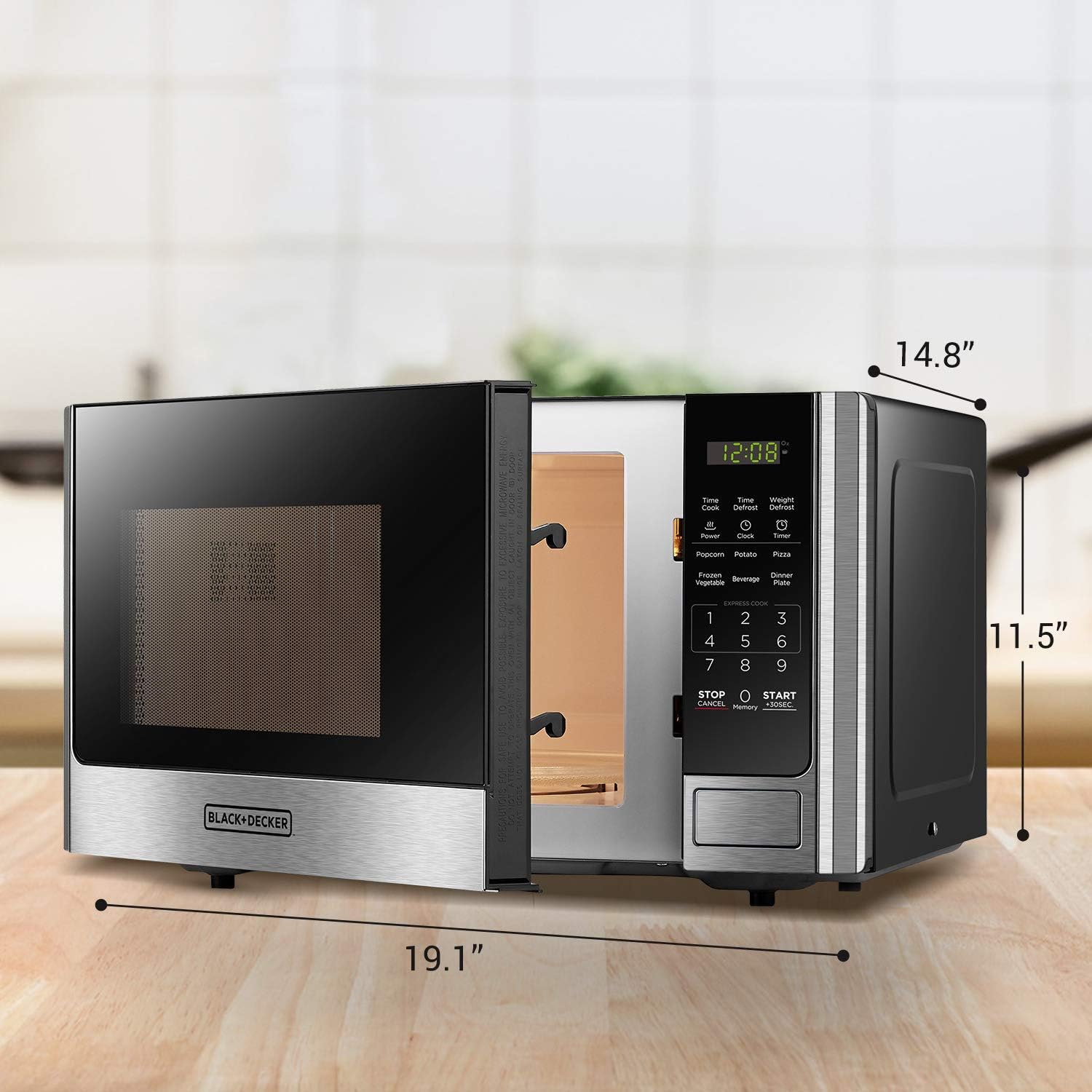BLACK+DECKER EM720CB7 - Horno de microondas digital con puerta giratoria con botón pulsador, cerradura de seguridad infantil, 700 W, acero inoxidable, 0.7 pies cúbicos