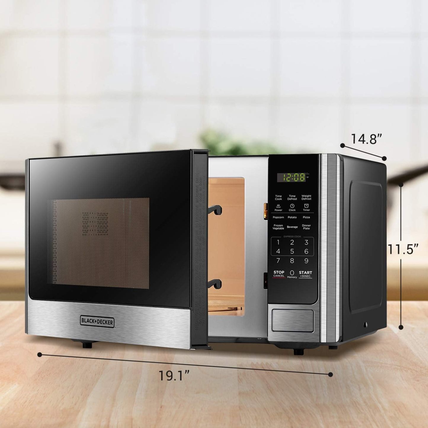 BLACK+DECKER EM720CB7 - Horno de microondas digital con puerta giratoria con botón pulsador, cerradura de seguridad infantil, 700 W, acero inoxidable, 0.7 pies cúbicos