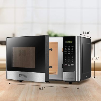 BLACK+DECKER EM720CB7 - Horno de microondas digital con puerta giratoria con botón pulsador, cerradura de seguridad infantil, 700 W, acero inoxidable, 0.7 pies cúbicos