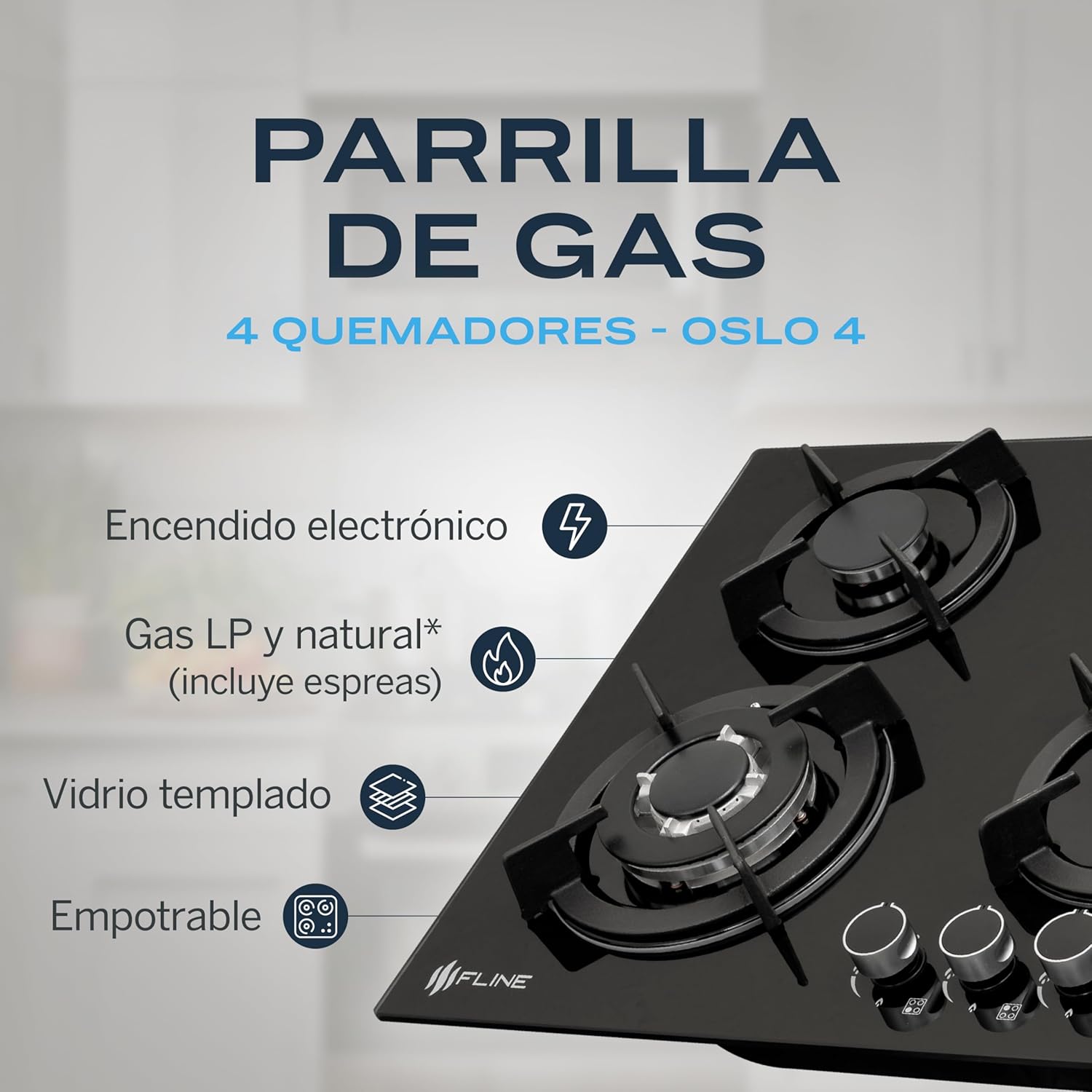 Parrilla De Gas Empotrable 4 Quemadores | Acero Inoxidable | Gas LP Y Gas Natural | Encendido Electrónico | Estufa De Mesa | Parrilla De Inducción | Fácil Limpieza
