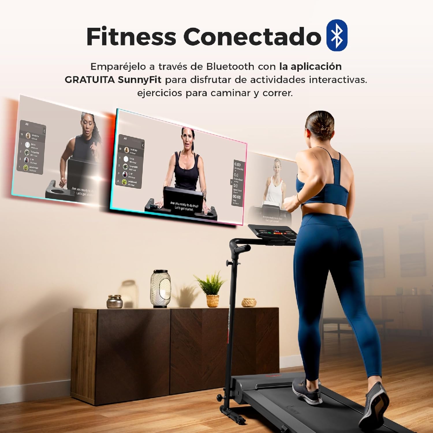 Sunny Health & Fitness Cinta de Correr Inteligente Plegable para Hacer Ejercicio, Correr, Caminar, Fácil Montaje, Monitor de Rendimiento LCD, Soporte para Dispositivo, Aplicación SunnyFit® Opcional