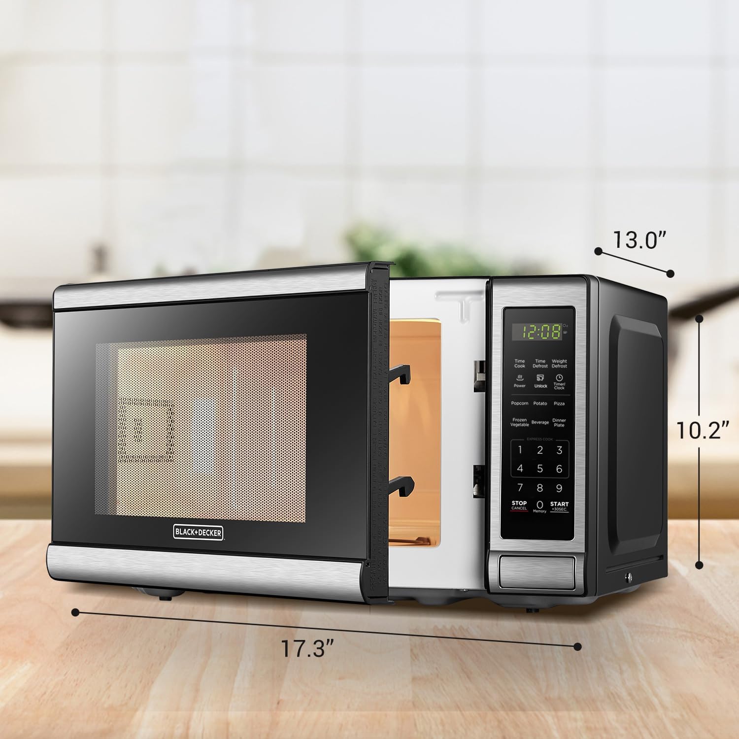 BLACK+DECKER EM720CB7 - Horno de microondas digital con puerta giratoria con botón pulsador, cerradura de seguridad infantil, 700 W, acero inoxidable, 0.7 pies cúbicos
