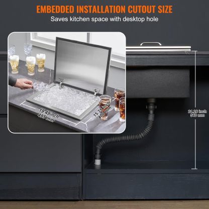 VEVOR - Cofre de Hielo de 20 Pulgadas de Largo x 16 Pulgadas de Ancho x 13 Pulgadas de Alto, Enfriador de Acero Inoxidable con Barra de Cubierta con bisagras, cubeta de Hielo de 40.9 Cuartos de galón