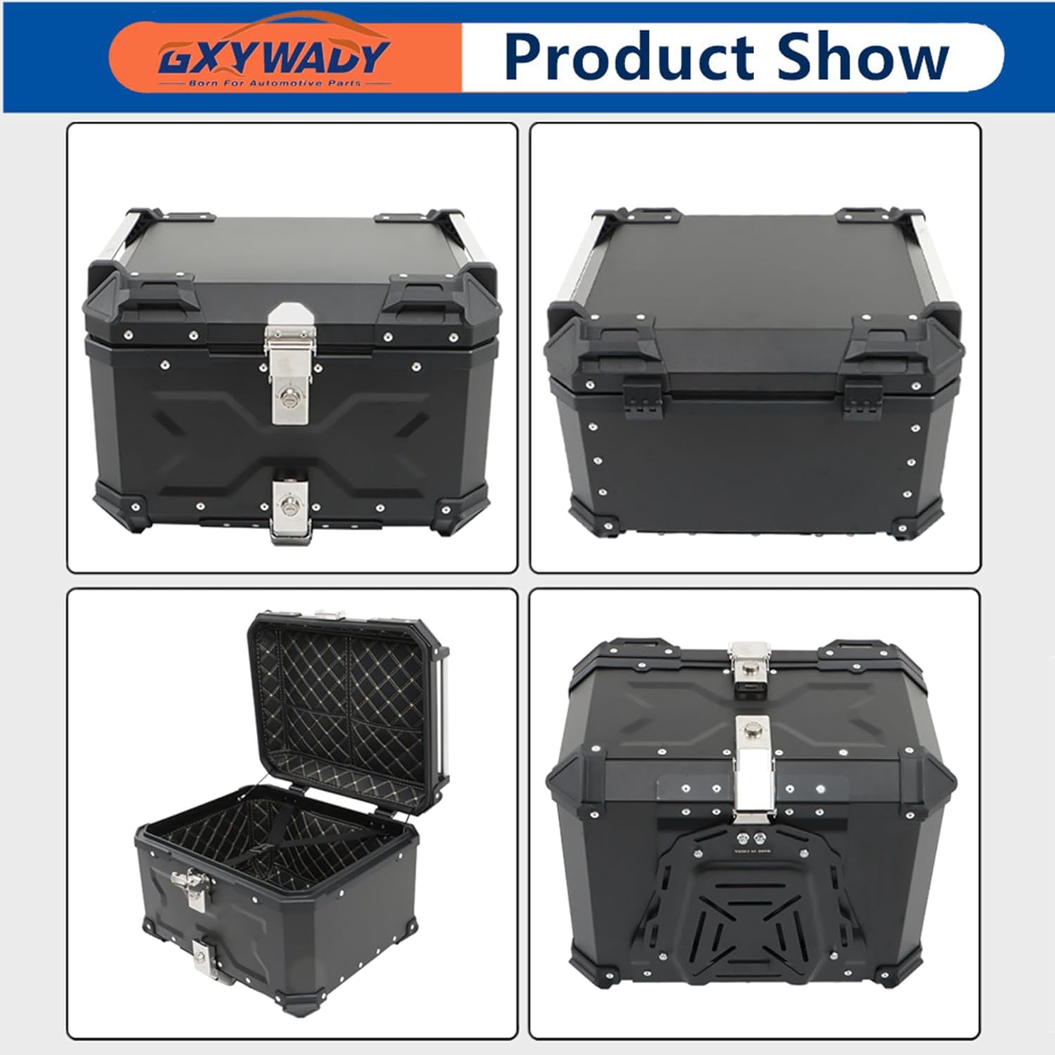GXYWADY - Carcasa superior para motocicleta, 55L-X, color plata, aleación de aluminio, caja trasera para motocicleta, con espacio amplio y aspecto fresco, caja trasera para maletero de motocicleta,