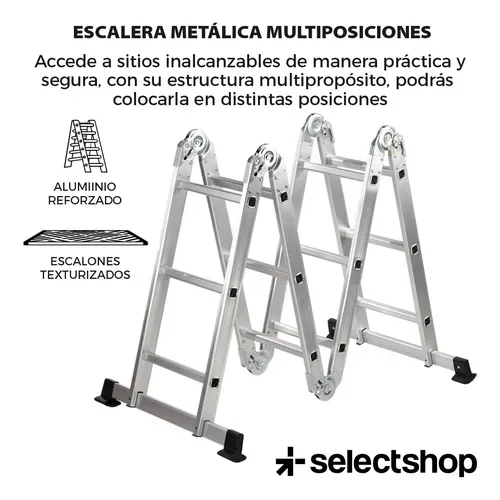 Escalera Plegable Metálica Multiposiciones 12 Peldaños 3.7m