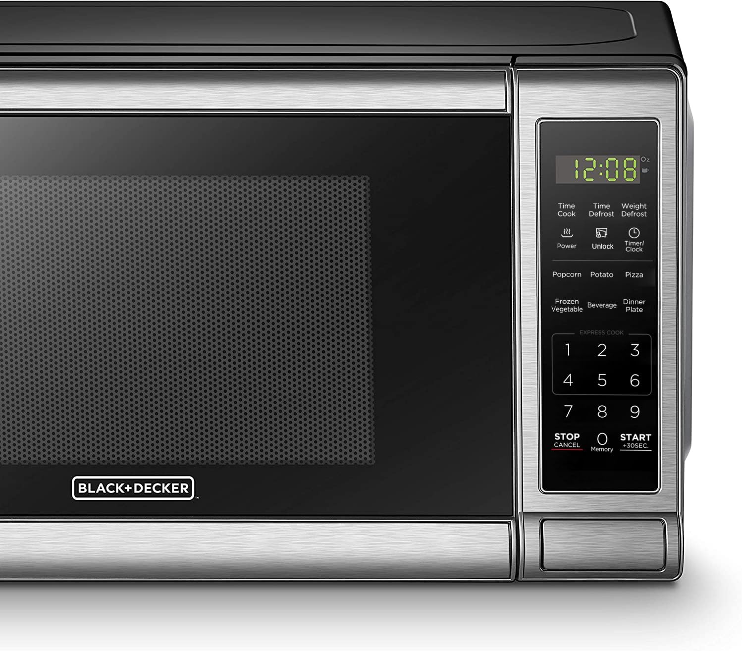 BLACK+DECKER EM720CB7 - Horno de microondas digital con puerta giratoria con botón pulsador, cerradura de seguridad infantil, 700 W, acero inoxidable, 0.7 pies cúbicos