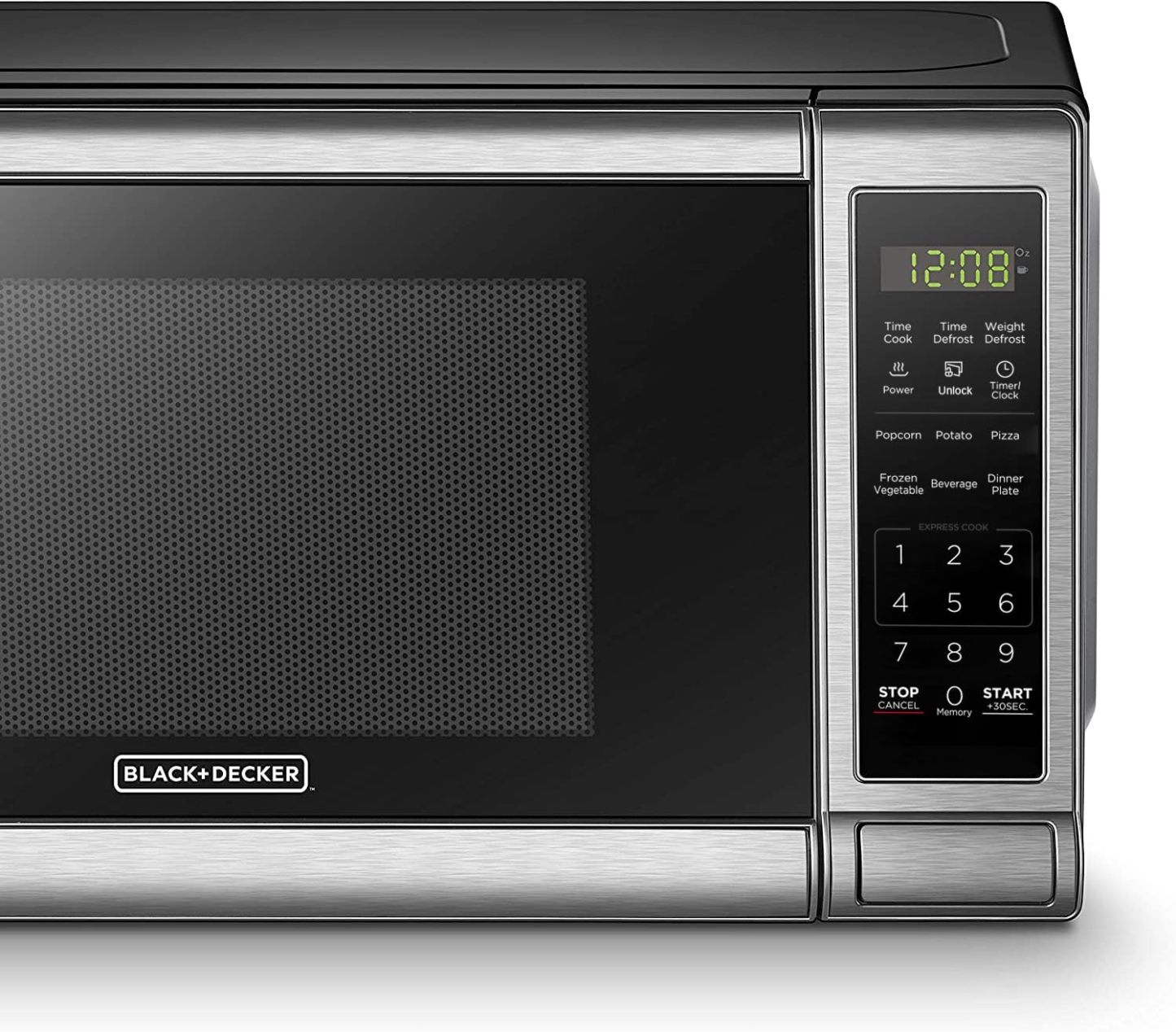 BLACK+DECKER EM720CB7 - Horno de microondas digital con puerta giratoria con botón pulsador, cerradura de seguridad infantil, 700 W, acero inoxidable, 0.7 pies cúbicos