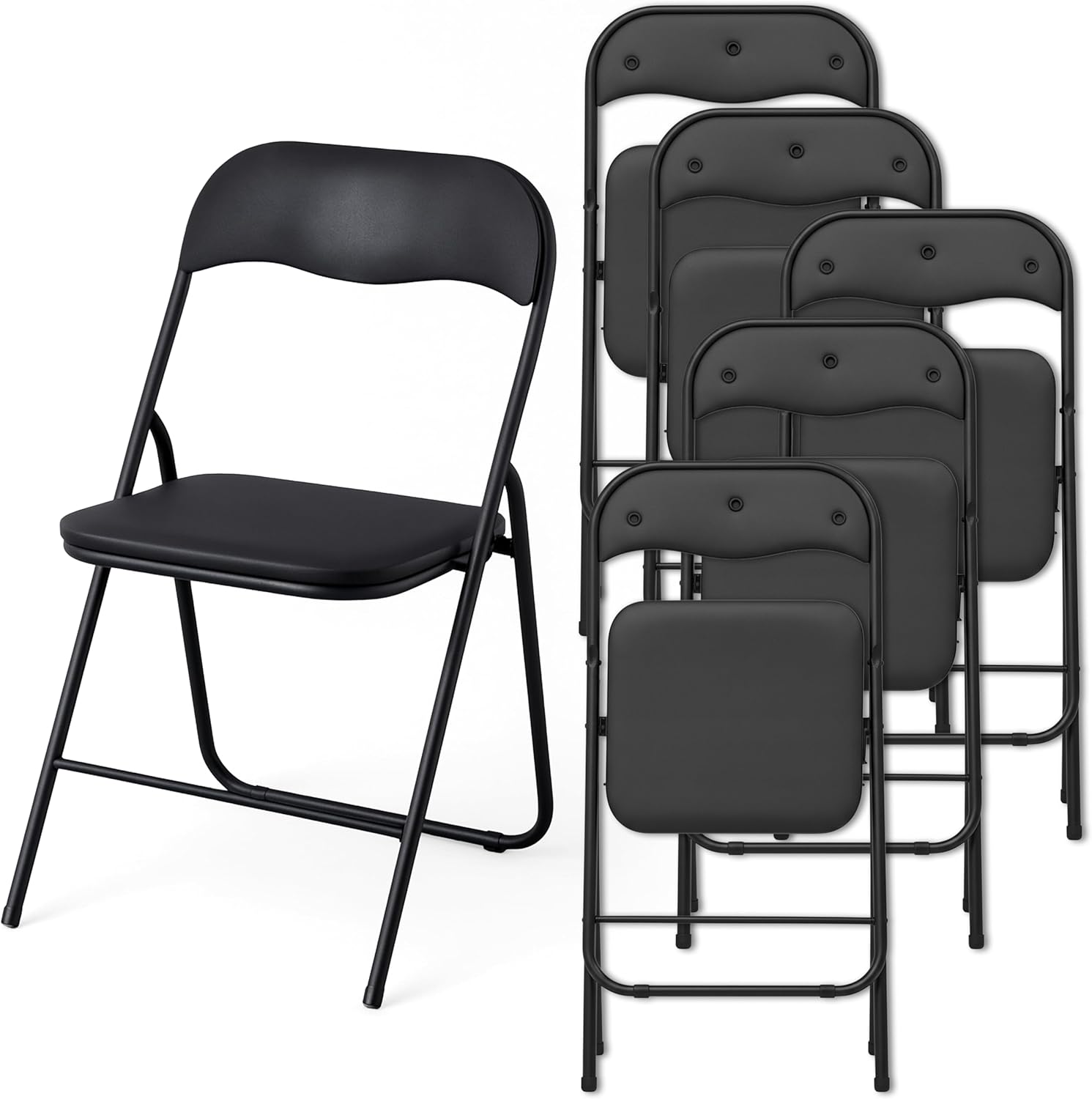 +gardenlife Set de 6 Silla Plegable, Estructura de Acero Reforzado, Asiento y Respaldo Acolchados | Exterior e Interior | Soporta 120Kg | Antideslizante, Ideal para Eventos Fiestas | Negro