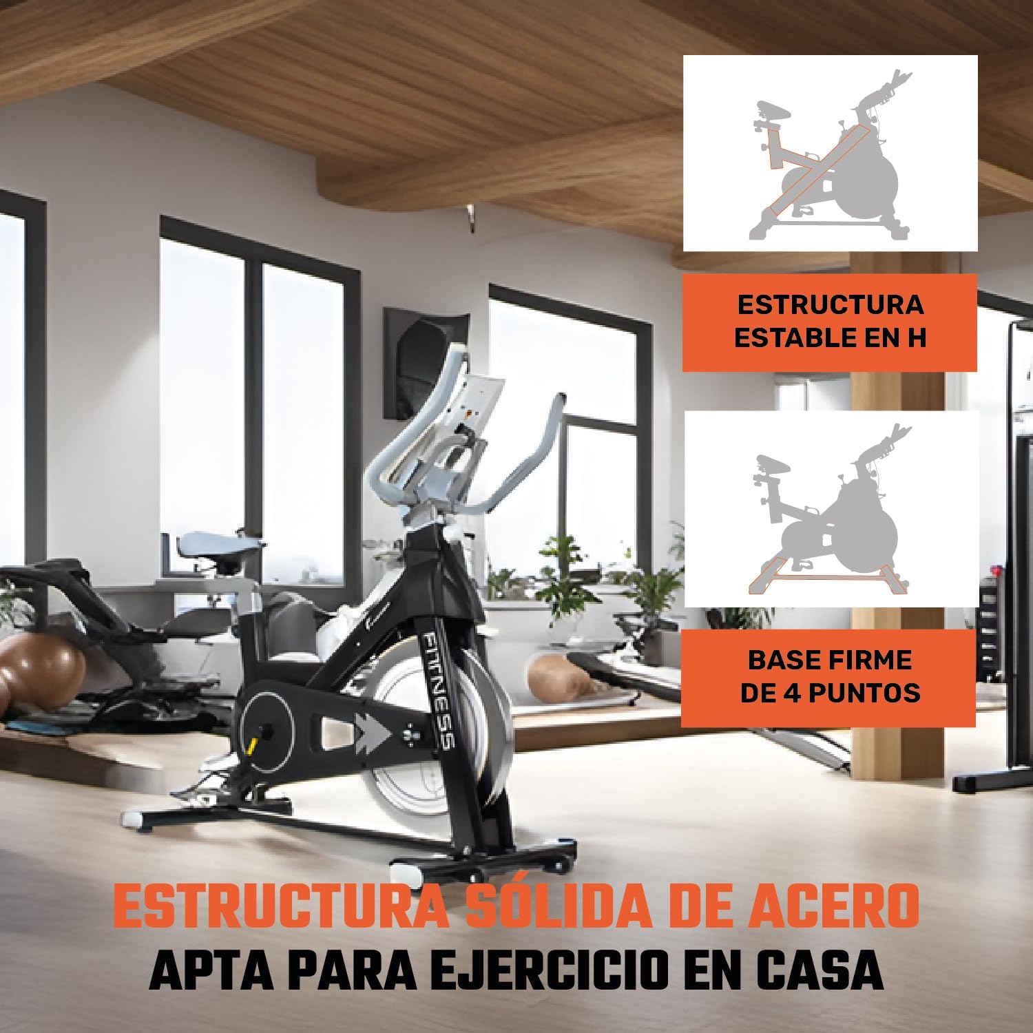 RACK & PACK Bicicleta Fija Spinning 13 Kg Pantalla LCD Soporta 180 Kg Ajuste de 5 Niveles en Asiento y Manubrio Pedales con Correas Bici Estatica Ideal para Rutina de Cardio en el Hogar Gym Gimnasio