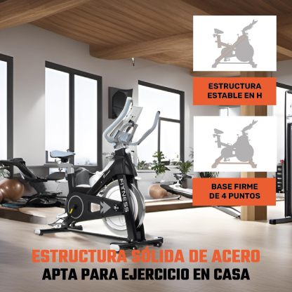 RACK & PACK Bicicleta Fija Spinning 13 Kg Pantalla LCD Soporta 180 Kg Ajuste de 5 Niveles en Asiento y Manubrio Pedales con Correas Bici Estatica Ideal para Rutina de Cardio en el Hogar Gym Gimnasio