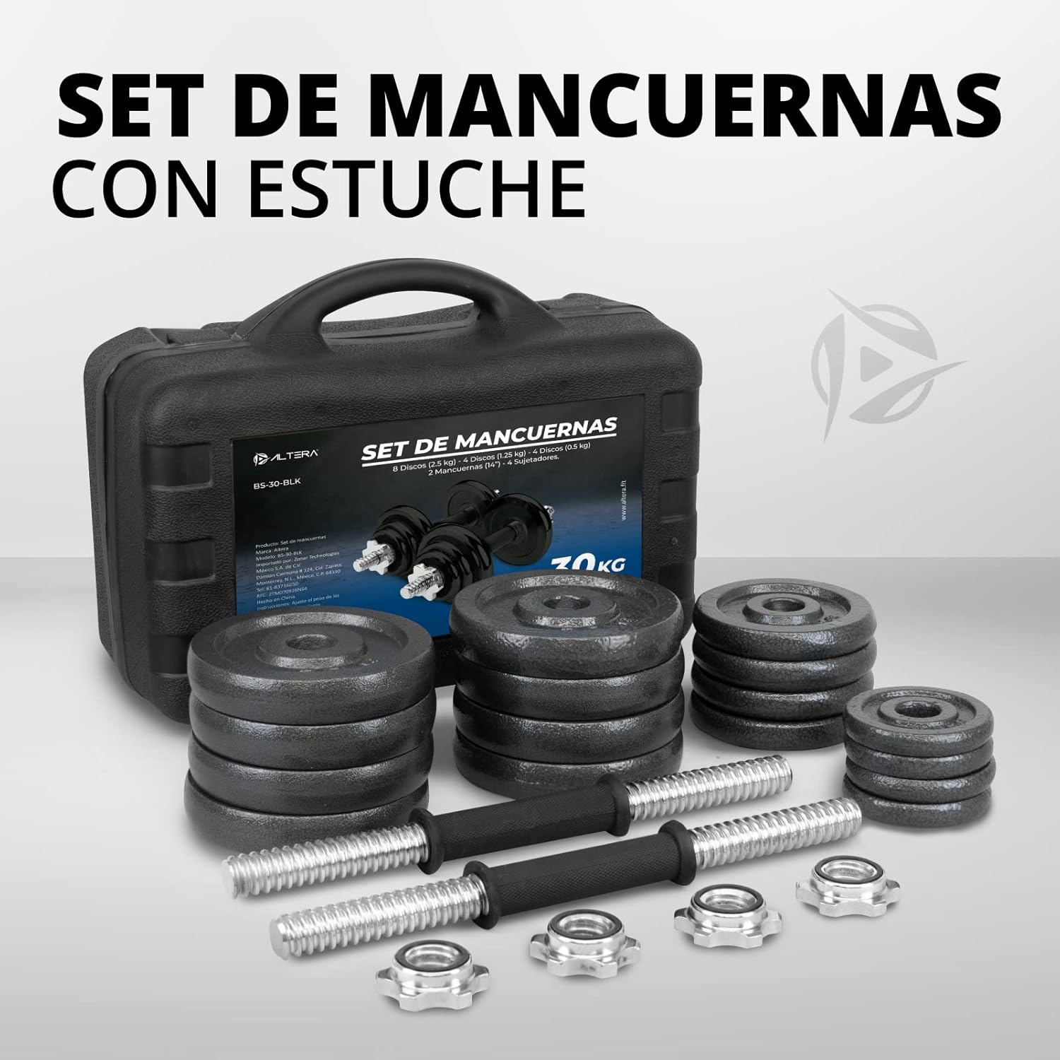 Altera Set de Mancuernas y Discos, Pesas Ajustables con Estuche para Ejercicio