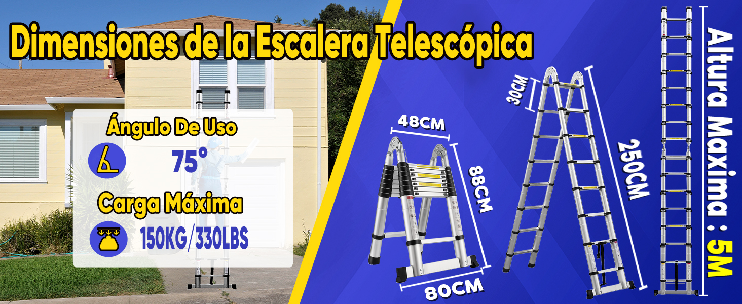 Escalera Telescópica De Aluminio 5M