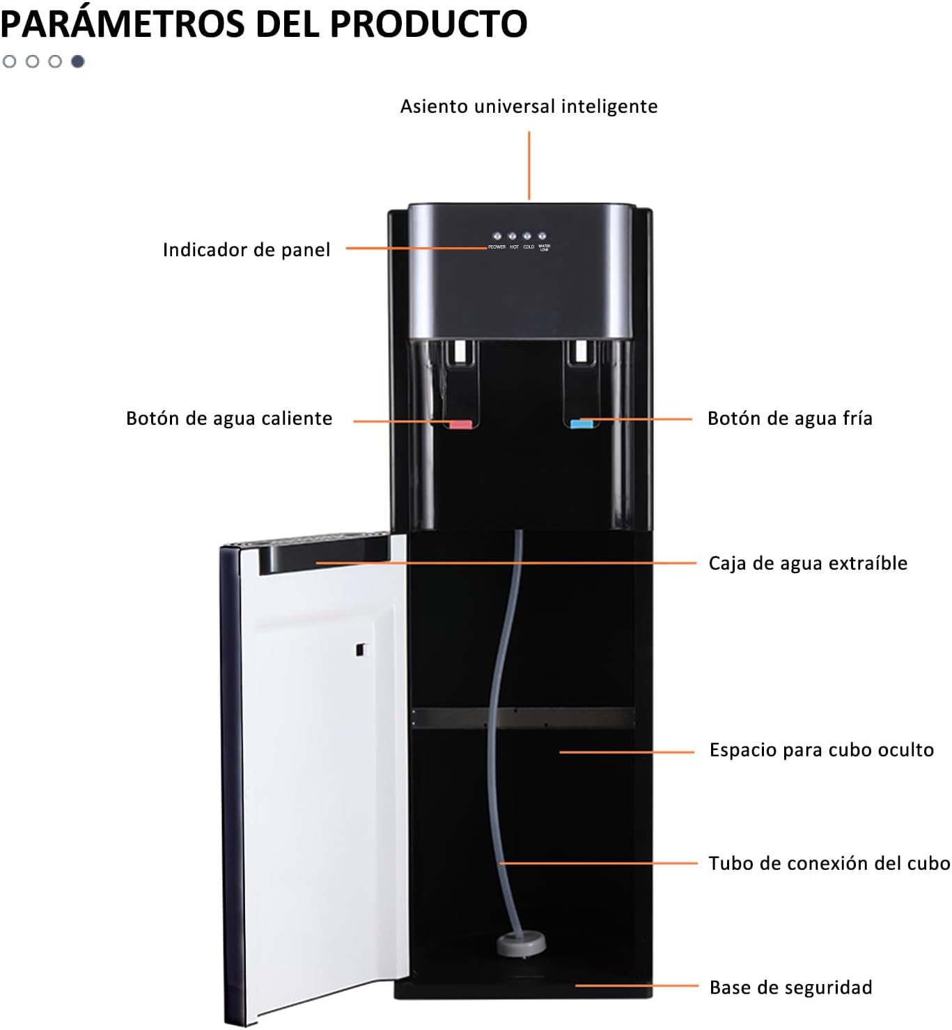 CHAGEE Despachador de Agua Garrafon Oculto 3 Ajustes de Temperatura Dispensador de Agua-Caliente Fría y Agua de la Habitación Dispensador de Agua de Acero Inoxidable para el Hogar (Blanco)