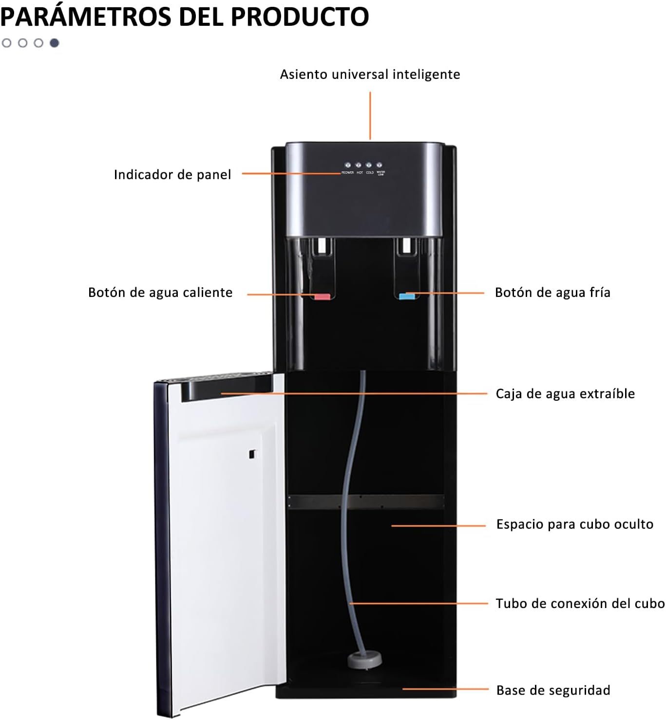 CHAGEE Despachador de Agua Garrafon Oculto 3 Ajustes de Temperatura Dispensador de Agua-Caliente Fría y Agua de la Habitación Dispensador de Agua de Acero Inoxidable para el Hogar (Blanco)
