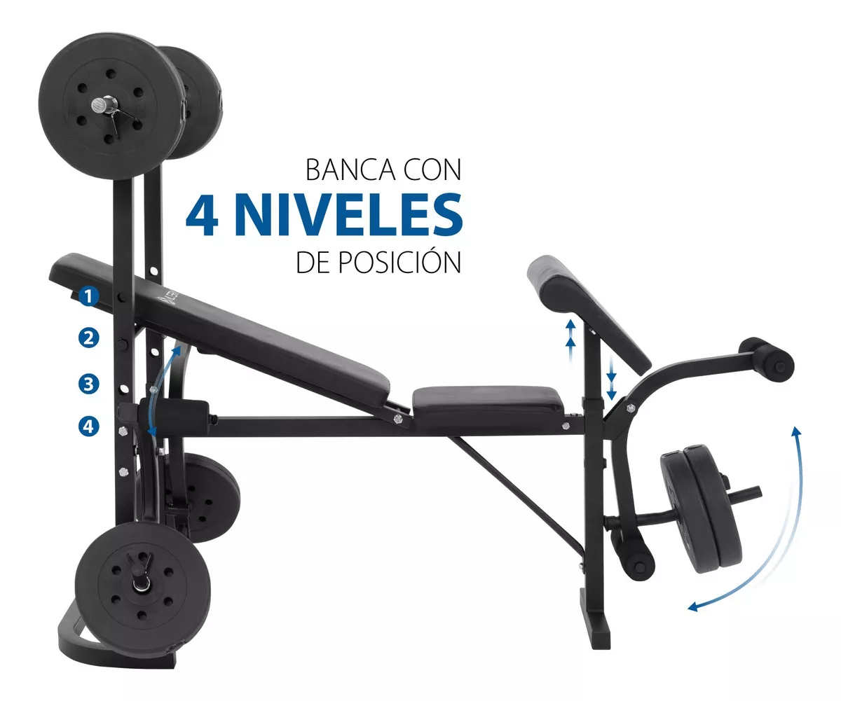 Banco Para Pesas Multifuncional Altera Con Discos Ajustables