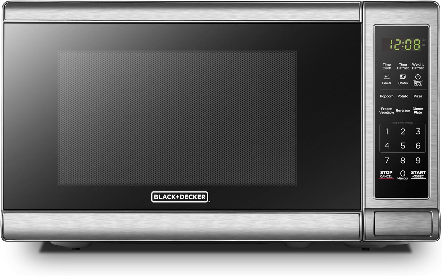 BLACK+DECKER EM720CB7 - Horno de microondas digital con puerta giratoria con botón pulsador, cerradura de seguridad infantil, 700 W, acero inoxidable, 0.7 pies cúbicos