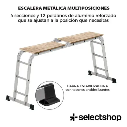 Escalera Plegable Metálica Multiposiciones 12 Peldaños 3.7m