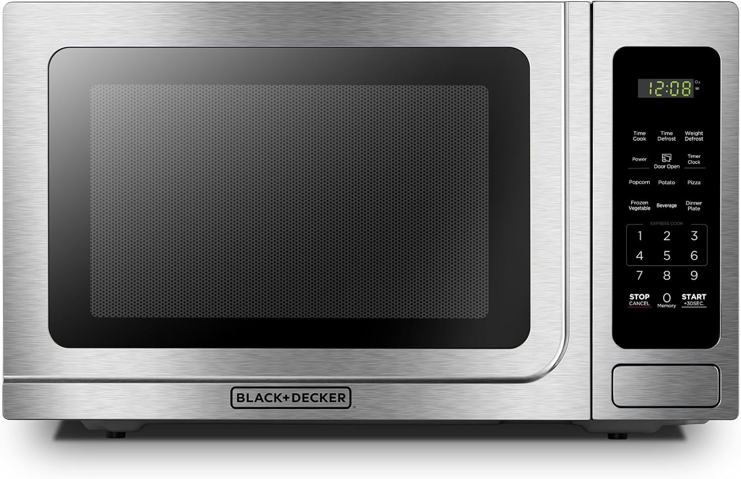 BLACK+DECKER EM720CB7 - Horno de microondas digital con puerta giratoria con botón pulsador, cerradura de seguridad infantil, 700 W, acero inoxidable, 0.7 pies cúbicos