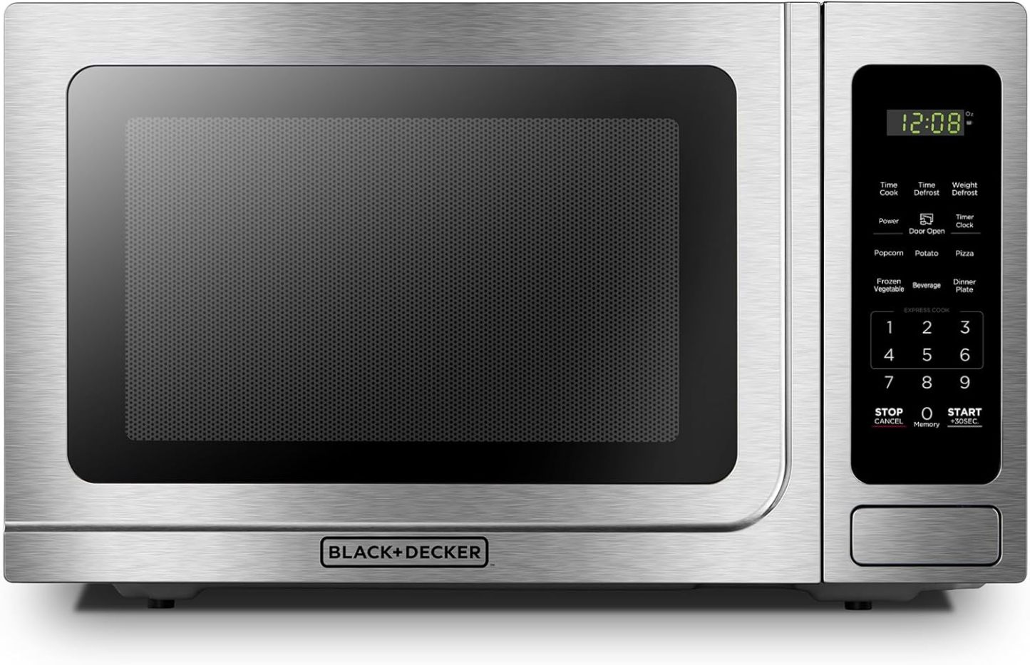 BLACK+DECKER EM720CB7 - Horno de microondas digital con puerta giratoria con botón pulsador, cerradura de seguridad infantil, 700 W, acero inoxidable, 0.7 pies cúbicos