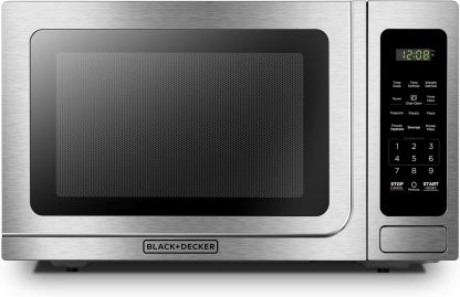 BLACK+DECKER EM720CB7 - Horno de microondas digital con puerta giratoria con botón pulsador, cerradura de seguridad infantil, 700 W, acero inoxidable, 0.7 pies cúbicos