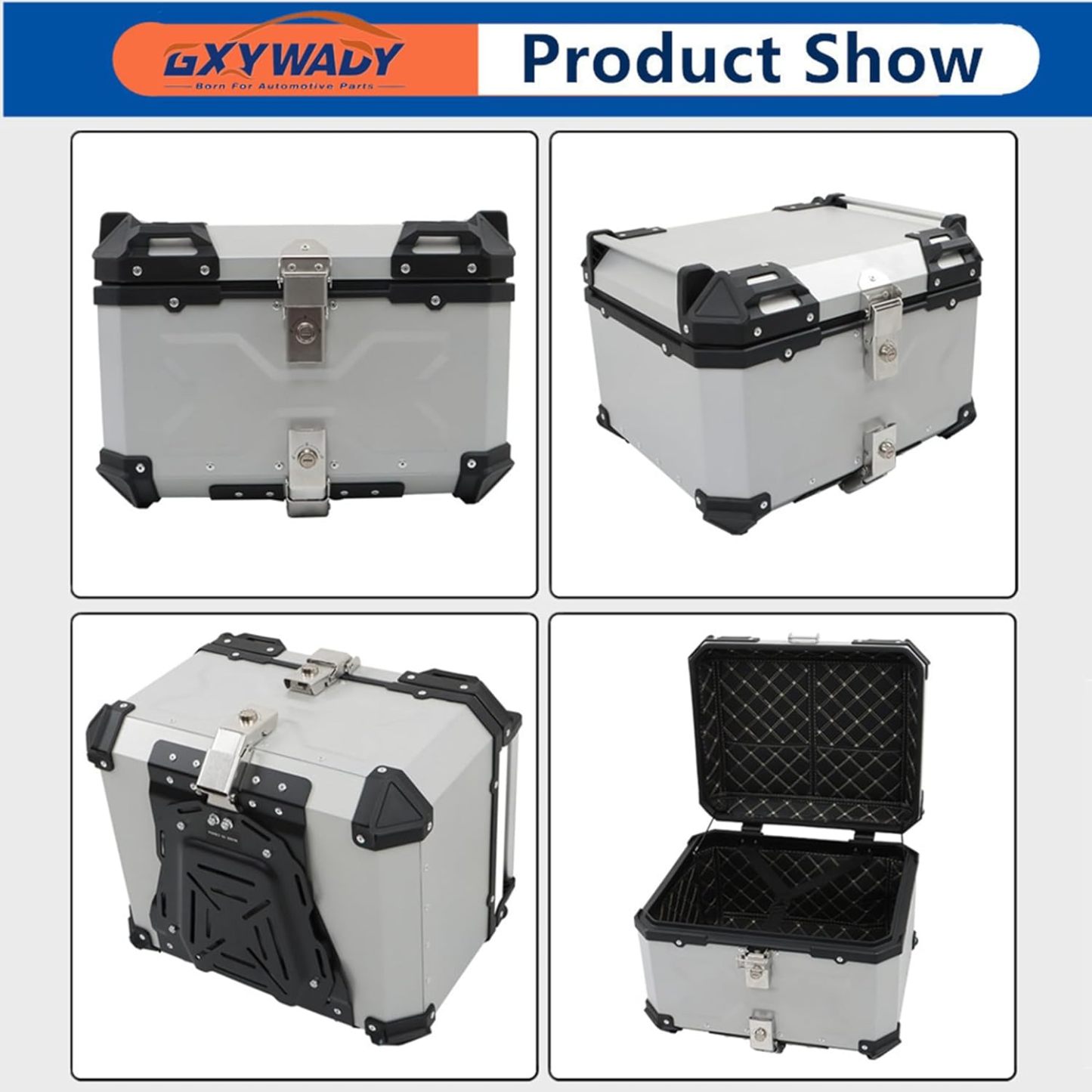 GXYWADY - Carcasa superior para motocicleta, 55L-X, color plata, aleación de aluminio, caja trasera para motocicleta, con espacio amplio y aspecto fresco, caja trasera para maletero de motocicleta,