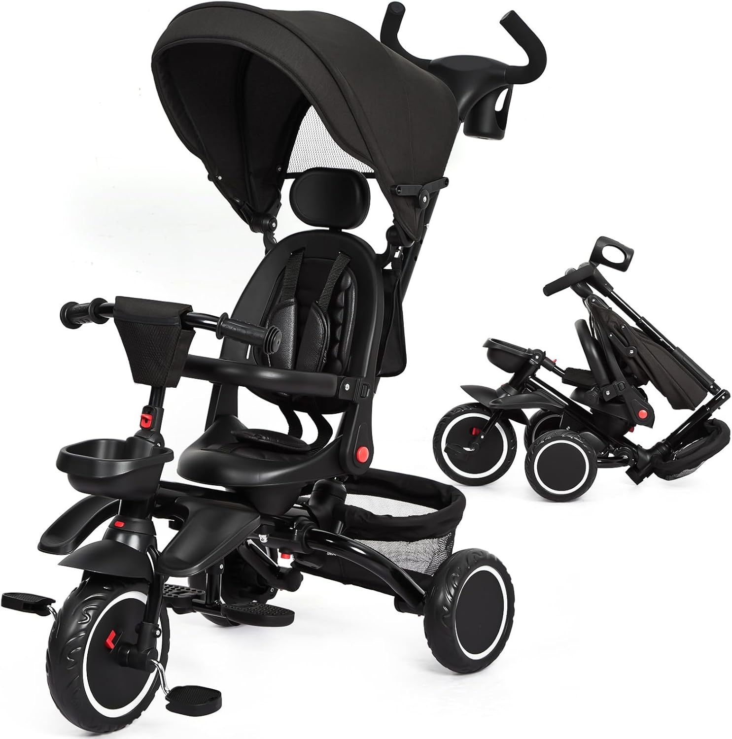 Babevy - Triciclo para bebé, 7 en 1, Plegable con Mango de Empuje Ajus
