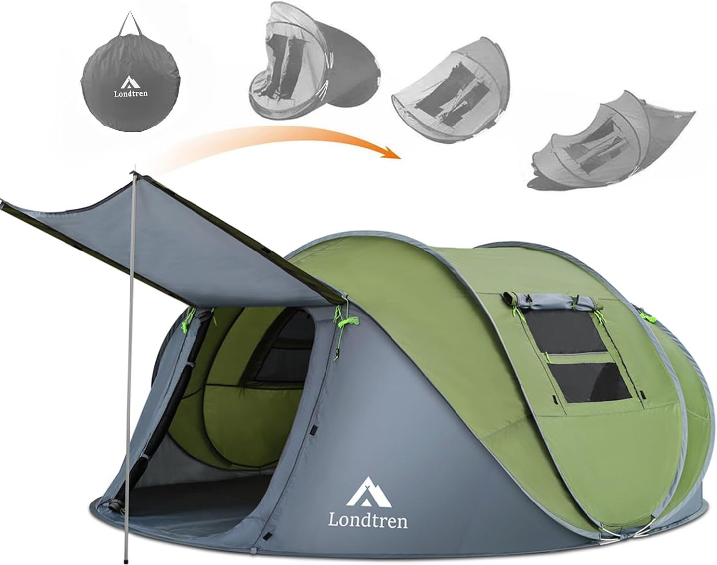 Tienda de campaa para 4 personas, f¨¢cil de desplegar e impermeable, configuraci¨®n autom¨¢tica, 2 puertas, tiendas de campaa familiares instant¨¢neas para camping, senderismo y viajes