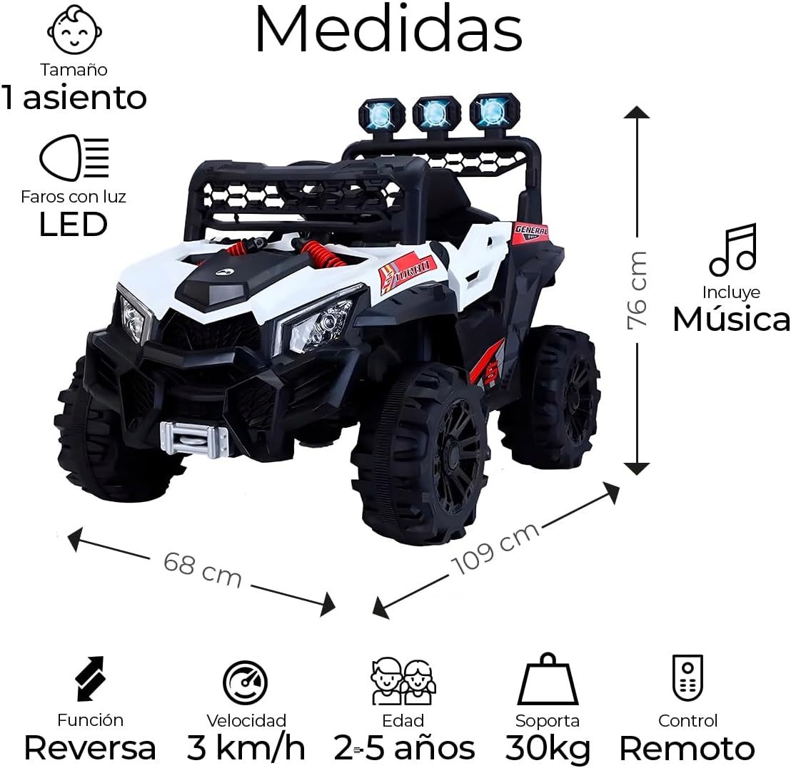 Raganet, Buggy Electrico Montable para Niños, Carrito de Control Remoto y Manejo Directo, Coche Electrico con Luces, Estereo y Pedales Funcionales, Medidas: Alto 76cm X Ancho 68cm X Largo 109cm