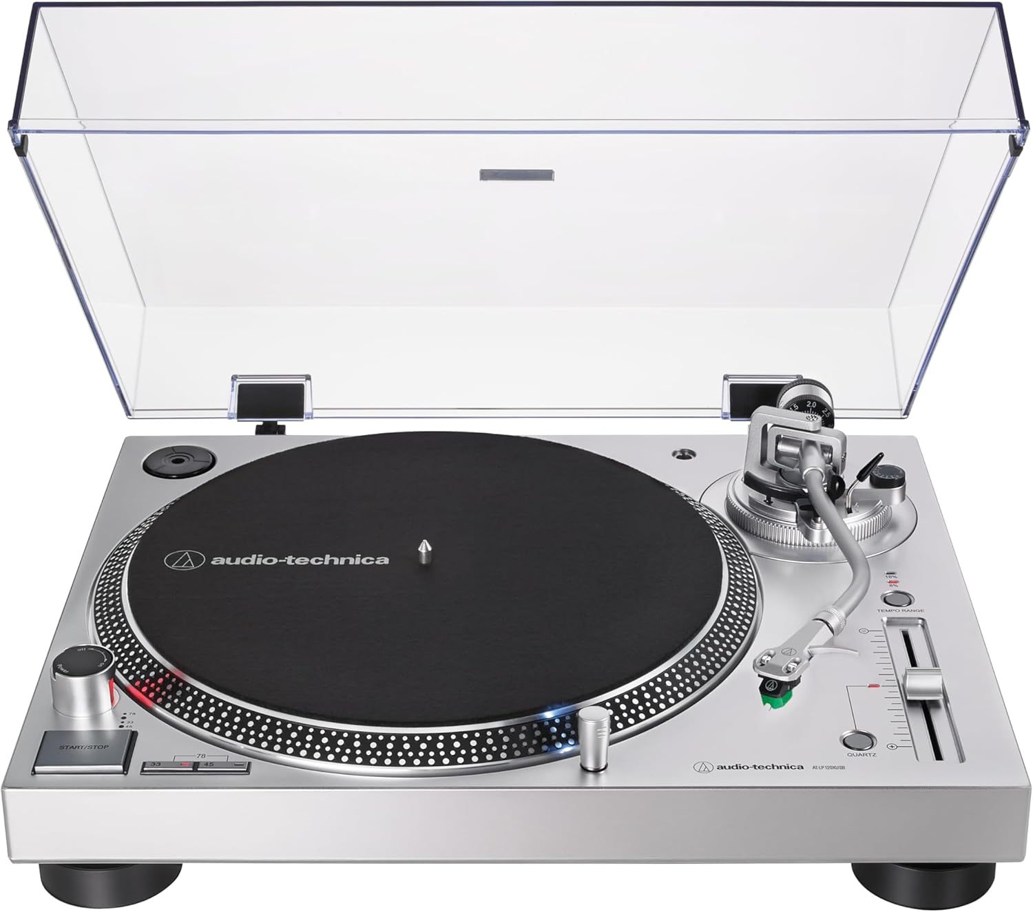 Audio-Technica - Tocadiscos AT-LP120XUSB-BK con accionamiento directo (analógico y USB), totalmente manual, alta fidelidad, 3 velocidades, convierte vinilo a digital, antipatinaje y control de tono variable, negro