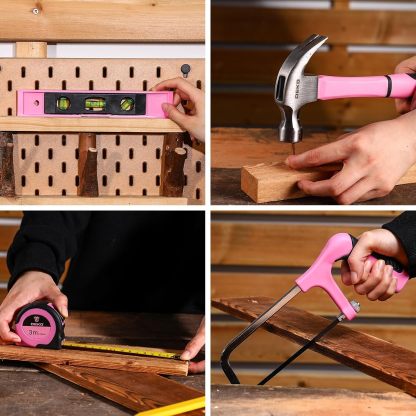 Juego de herramientas de taladro rosa: caja de herramientas de taladro eléctrico inalámbrico de 20 V con batería, taladro eléctrico para hombres, reparación de mano, caja de herramientas básicas
