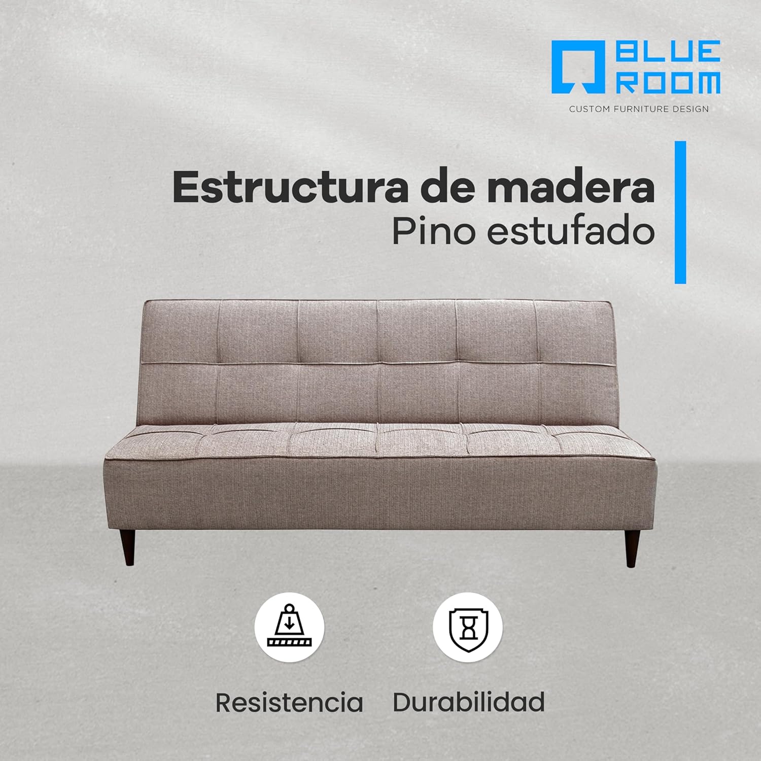 Blue Room Sofá Cama Matrimonial o Futón Reclinable Respaldo Abatible Color Beige Diseño Moderno Patas de Madera 188x88x80