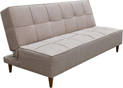 Blue Room Sofá Cama Matrimonial o Futón Reclinable Respaldo Abatible Color Beige Diseño Moderno Patas de Madera 188x88x80