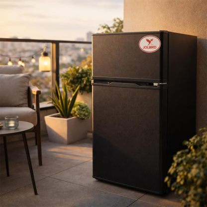 JOLBIRD Frigobar Minibar 80L con Congelador Compacto Silencioso Temperatura Ajustable Bajo Consumo 110V Ideal para Oficina Recámara Hotel y Negocio Enfriador de Bebidas y Alimentos (Negro)