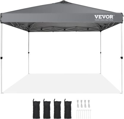 VEVOR - Tienda de campaña desplegable para toldo de 10 x 10 pies, lona recubierta de poliuretano de 250 D, con bolsa de rodillo portátil y 4 bolsas de arena, resistente al agua y protección solar para
