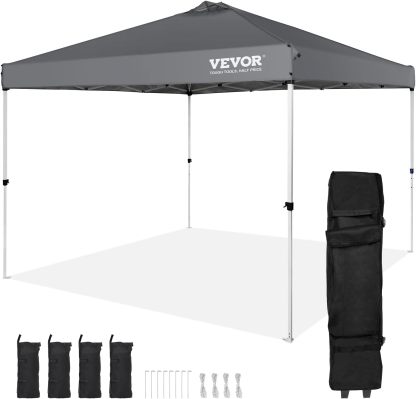 VEVOR - Tienda de campaña desplegable para toldo de 10 x 10 pies, lona recubierta de poliuretano de 250 D, con bolsa de rodillo portátil y 4 bolsas de arena, resistente al agua y protección solar para
