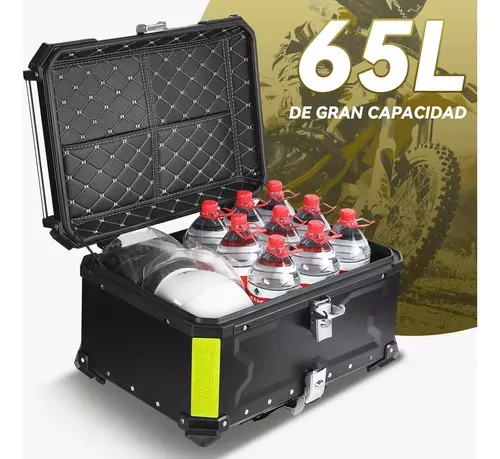 Caja Moto Top Case Aluminio Baul Con Respaldo Y Base 65l