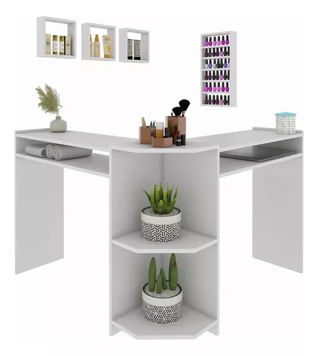 Mesa Para Uñas Manicura 3 Repisas Y Esmaltero Esteticas Spa