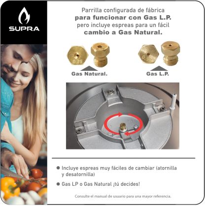 SUPRA Parrilla a Gas de 5 Quemadores Empotrable - 87 cm, Modelo 5Q-EB-87